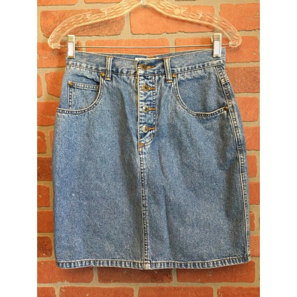 Vintage Women's Denim Jean Skirt Exposed Button Fly Size 9/10